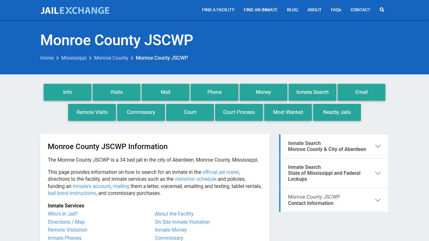 Monroe County JSCWP, MS Inmate Search, Information - Jail Exchange